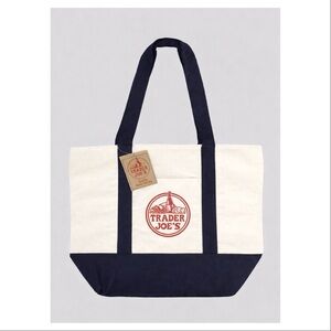 NWT Trader Joe’s Large Canvas Shopping Tote Bag Heavy Cotton Reusable Navy Blue